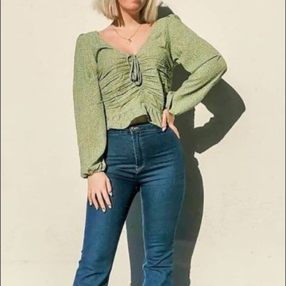 H&M green/small flowers draped blouse